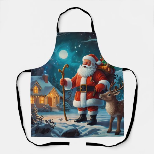 Tablier Scène joyeuse de célébration de Noël en hiver (Recto)