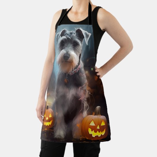 Tablier Schnauzer d'Halloween avec citrouilles effrayant (Insitu)