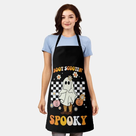 Tablier Scootin super Boot Éffrayant Ghost Halloween Retro (Porté)