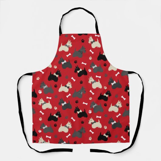 Tablier Scottish Terrier Paws and Bones Red (Recto)