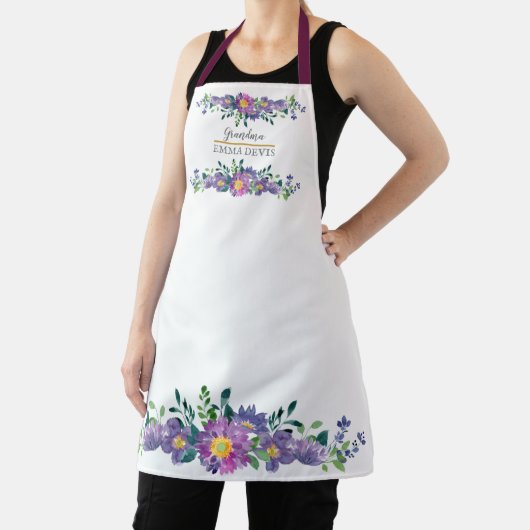 Tablier Script floral d'aquarelle élégant grand-mère (Insitu)