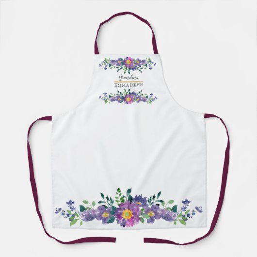 Tablier Script floral d'aquarelle élégant grand-mère (Recto)