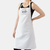 Tablier Script moderne noir blanc tendance Monogramme init (Insitu)