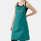Tablier Script Monogramme Turquoise moderne personnalisé (Insitu)