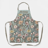 Tablier Seafoam Pink Yellow Retro Wildflower Custom Name (Recto)