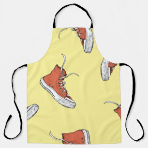 Tablier Seamless pattern with vintage red sneakers,hand dr