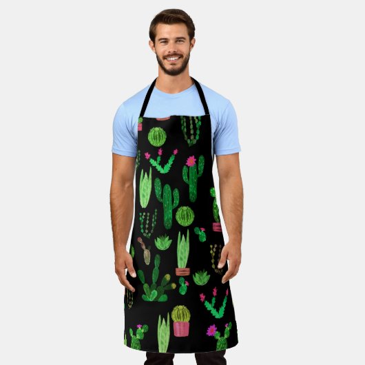 Tablier Seamless watercolor cactuses plant pattern backgro (Porté)