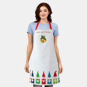 Tablier Sept Gnomes de Noël sur fond blanc (Porté)