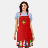 Tablier Sept nains de Noël sur fond rouge (Porté)