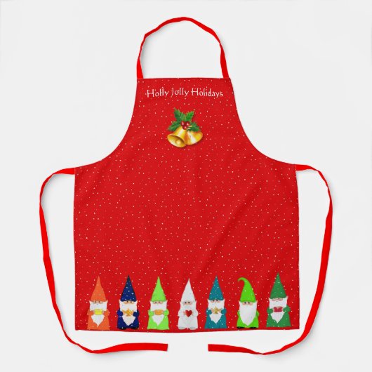 Tablier Sept nains de Noël sur fond rouge (Recto)