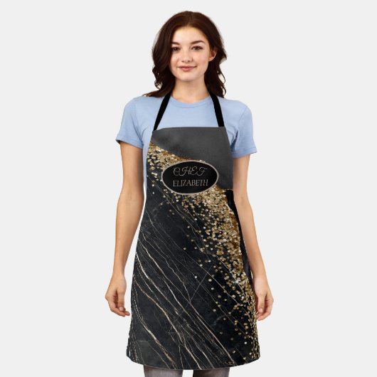 Tablier Sequins dorés élégants Marbre noir (Porté)
