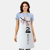 Tablier Serpent du Nouvel An chinois et fleurs rouges (Porté)