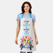 Tablier Serve with love birds white blue (Porté)