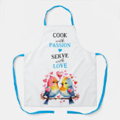 Tablier Serve with love birds white blue (Recto)