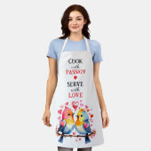 Tablier Serve with love birds white red (Porté)