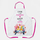 Tablier Servir avec amour oiseaux blanc rose (Recto)