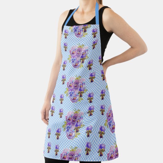 Tablier Shabby Flower Blue En vichy floral Cuisine Apron (Insitu)