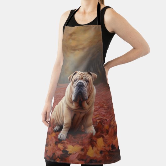 Tablier Shar Pei dans l'automne Feuilles automne Inspire (Insitu)