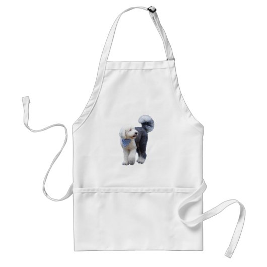 Tablier Sheepadoodle avec écharpe à carreaux bleus (Devant)