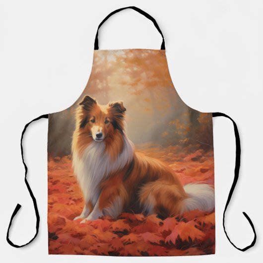 Tablier Shetland Sheepdog en automne Feuilles automne Insp (Recto)