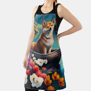 Tablier Shiba Inu sur une pagaie : Une aventure panoramiqu