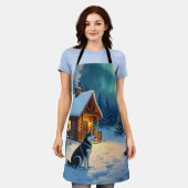 Tablier Siberian Husky Snowy Cabin Christmas Painting (Porté)