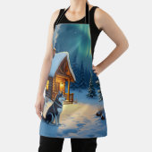 Tablier Siberian Husky Snowy Cabin Christmas Painting (Insitu)