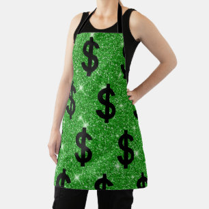 Tablier Signe Dollar Noir Argent Imprimé Thème Finance Ric
