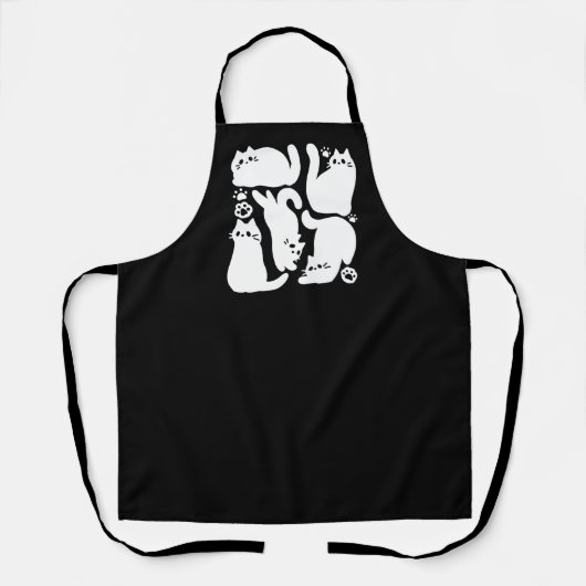 Tablier Silhouettes de chaton blanc - Design Feline mignon (Recto)