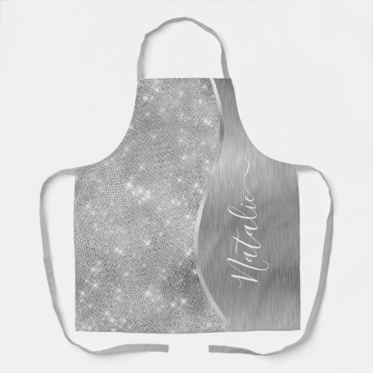Tablier Silver Glitter Glam Bling Personalized (Recto)