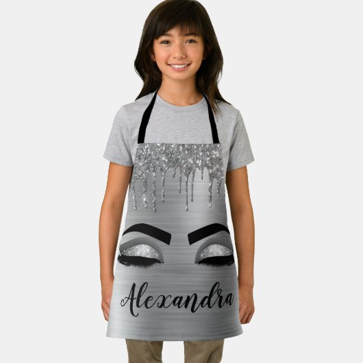 Tablier Silver Glitter Sparkle Eyelashes Monogram (Insitu)