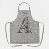 Tablier Silver Peony Elegant Monogramme Initiale Un Nom  (Recto)