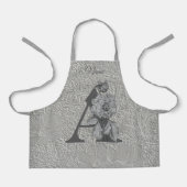 Tablier Silver Peony Elegant Monogramme Initiale Un Nom Ap (Recto)