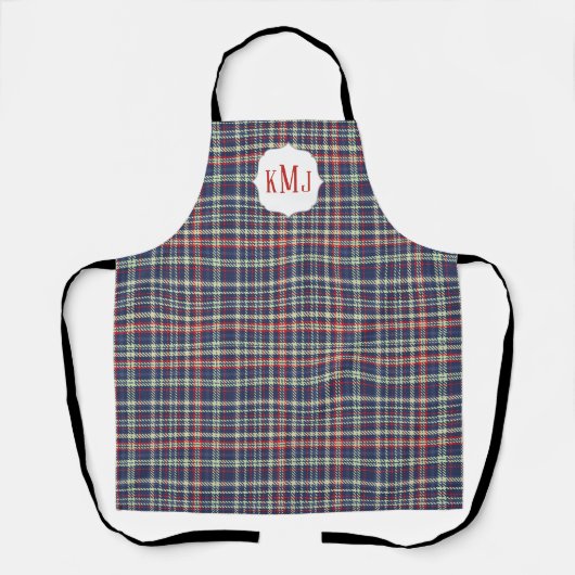 Tablier Simple Monogramme Cute Marine Bleu Vert Plaid Moti (Recto)