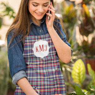 Tablier Simple Monogramme Cute Marine Bleu Vert Plaid Moti