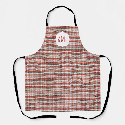 Tablier Simple Monogramme mignon Rouge Vert Plaid Motif (Recto)
