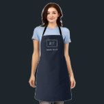 Tablier Simple Monogramme professionnel Marine Bordure bla<br><div class="desc">Étiquetez deux monogrammes initiaux en bleu marine et blanc avec modèle de texte supplémentaire pour ajouter un nom,  une profession,  un slogan ou toute autre formulation.</div>