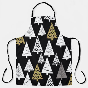 Tablier Simple motif d'hiver. Arrière - plan noir. Or, sil