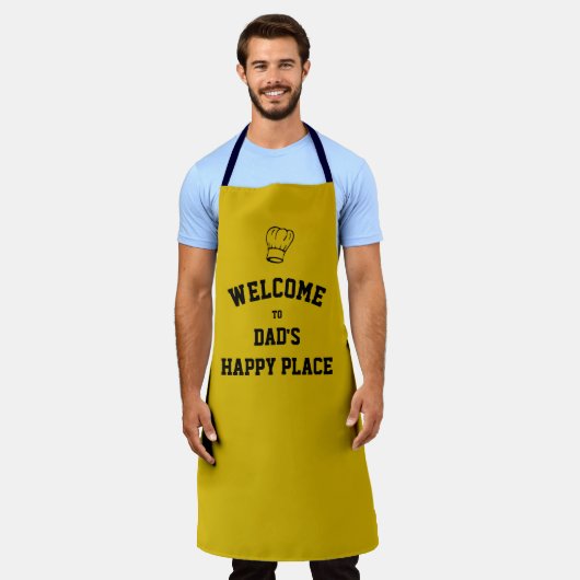 Tablier Simple PERSONNALISÉ HAPPY PLACE DAD Jaune Apron (Porté)
