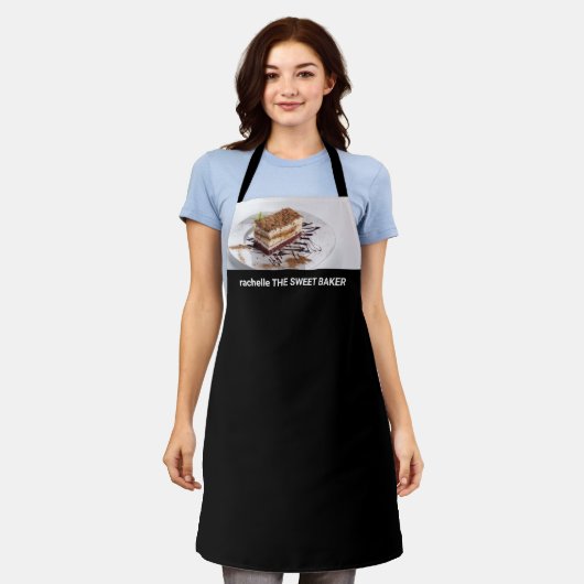 Tablier Simple photo noir personnalisé et nom (Porté)