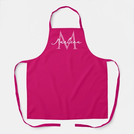 Tablier Simple rose vif initiale monogramme fuchsia (Recto)