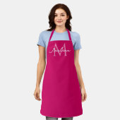 Tablier Simple rose vif initiale monogramme fuchsia (Porté)