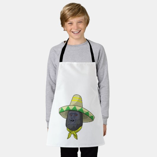 Tablier Singe avec casquette de paille (Porté)