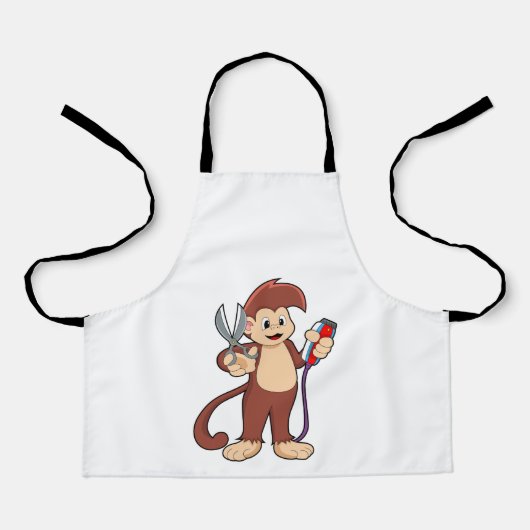 Tablier Singe comme coiffeur avec ciseaux et razor (Recto)