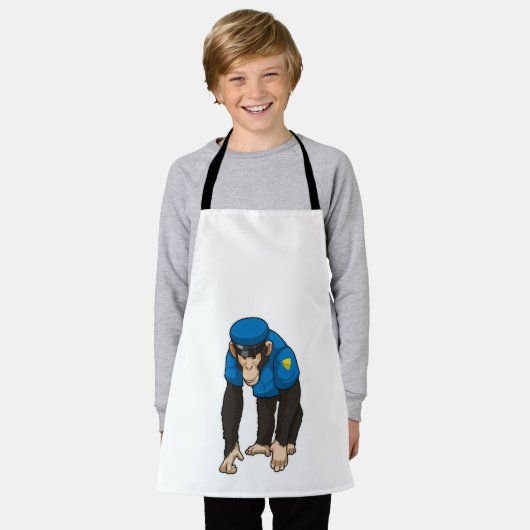 Tablier Singe comme policier avec Uniforme (Porté)