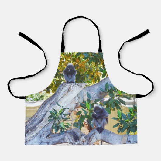 Tablier Singes de Langur Noir Manger, Enfants Imprimer Ple (Recto)