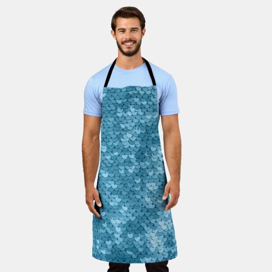 Tablier Sky blue shiny fabric with sequins, abstract backg (Porté)