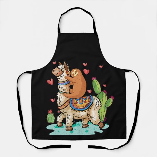 Tablier Sloth Riding Llama Funny Valentines Day (Recto)