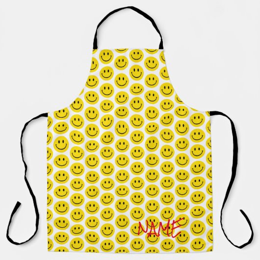 Tablier Smile Face Jaune Noir Blanc Joyeux Nom Personnalis (Recto)