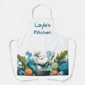 Tablier Smiling Cat Chef Cooking with Animated Vegetables (Recto)